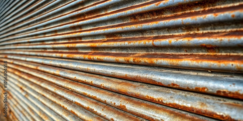 A textured abstract pattern of corrugated metal with rust stains, creating a visual representation of time and decay A textured abstract pattern of corrugated metal with rust stains, creating a visual representation of time and decay