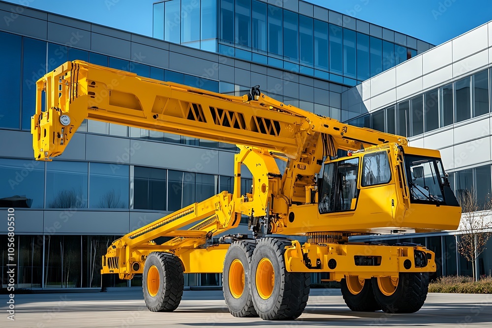 Industrial crane working and lifting power generator under sunlight and blue sky, heavy equipment crane. Industrial crane working and lifting power generator under sunlight and blue sky, heavy equipment crane.