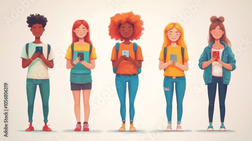 Group of Young People Using Smartphones