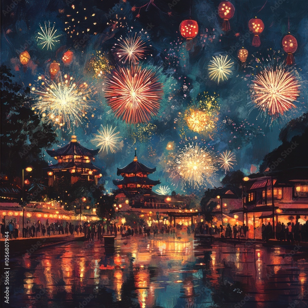 Fototapeta premium New Year fireworks display at night