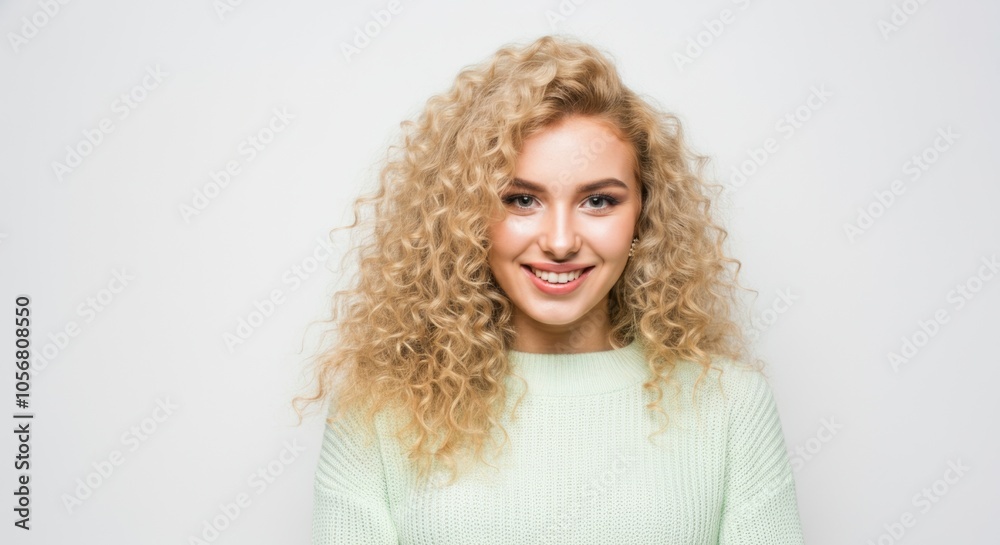 Radiant Young Woman with Curly Blonde Hair Smiling Radiant Young Woman with Curly Blonde Hair Smiling