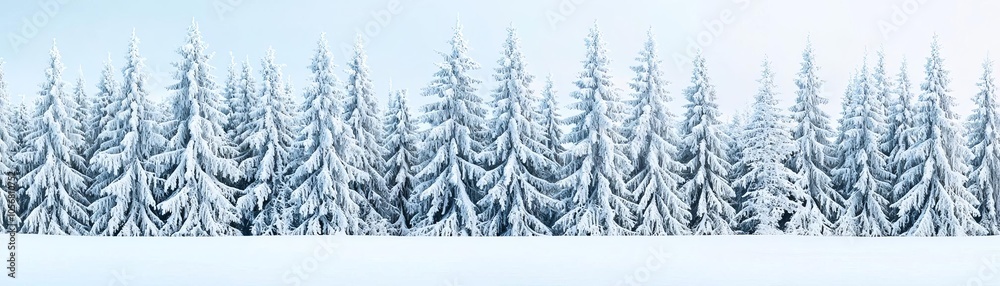 Fototapeta premium Snow-covered forest landscape with tall
