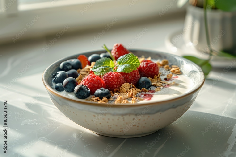smoothie bowl with muesli on a light background smoothie bowl with muesli on a light background