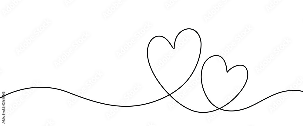 Hand Drawn Outline drawing of Hearts. Line art of two hearts. Single Counter line design. Heart Symbol Icon Logo. Love greeting card banner template. Vector Illustration Hand Drawn Outline drawing of Hearts. Line art of two hearts. Single Counter line design. Heart Symbol Icon Logo. Love greeting card banner template. Vector Illustration