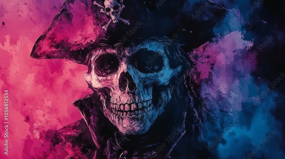 A Glowing Skull Pirate Wearing a Tri-Cornered Hat A Glowing Skull Pirate Wearing a Tri-Cornered Hat