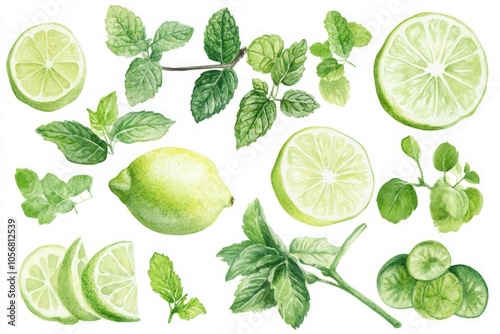 Watercolor Lime and Mint Illustration