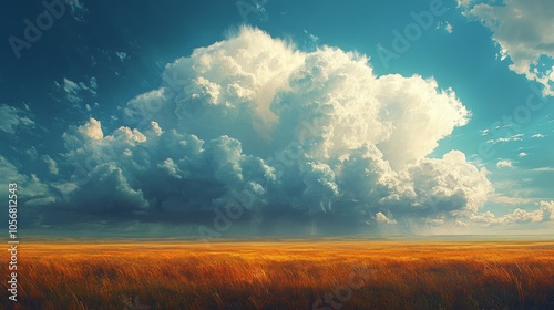 A Dramatic Cloudy Sky Over a Golden Field of Tall Grass