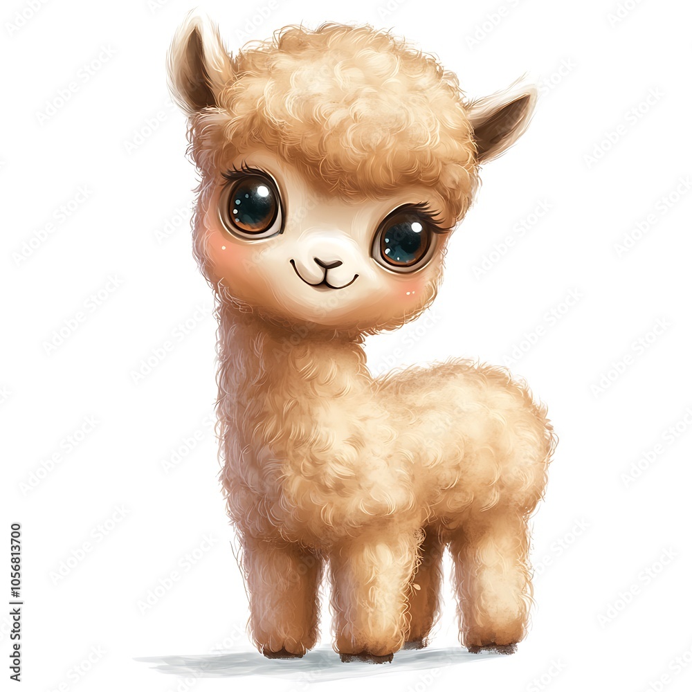 Cartoon baby alpaca looking fluffy on a white background. Cartoon baby alpaca looking fluffy on a white background.