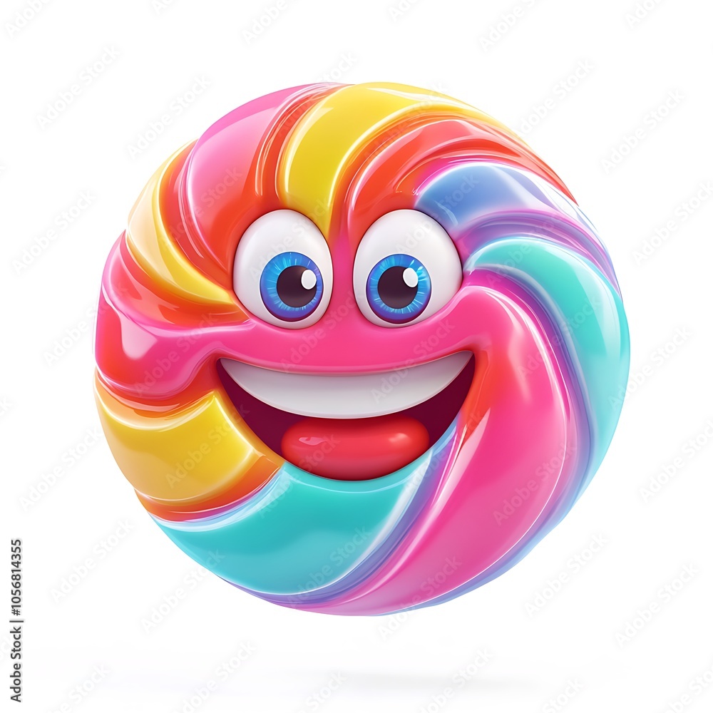 Cartoon candy with vibrant colors and a cheerful smile on a white background. Cartoon candy with vibrant colors and a cheerful smile on a white background.
