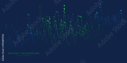 Abstract  background color graph from points in wavy grid data on black. Technology concept virtual points data.  Banner for business, science and technology data analytics. Big Data.