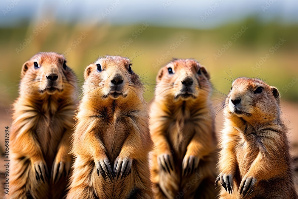 a group of prairie dogs standing at attention all facing the sa a group of prairie dogs standing at attention all facing the sa