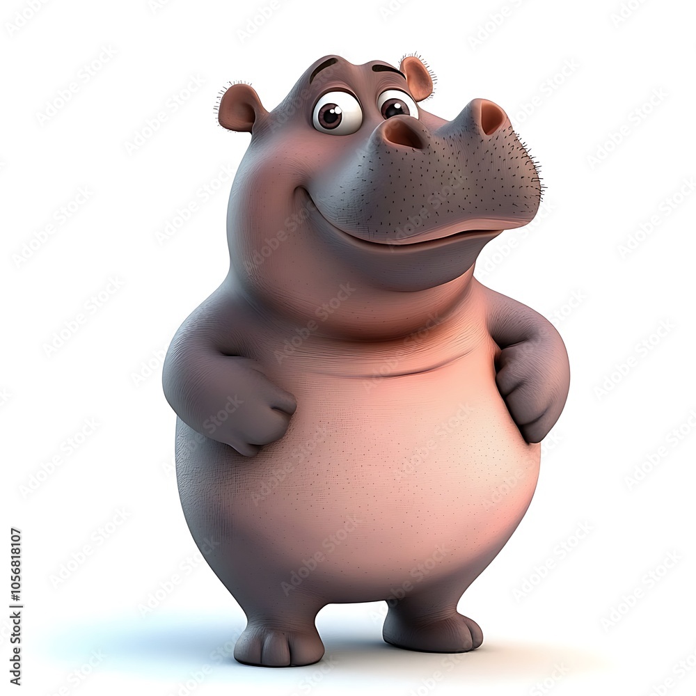 Naklejka premium A cartoon hippopotamus standing on a white background.