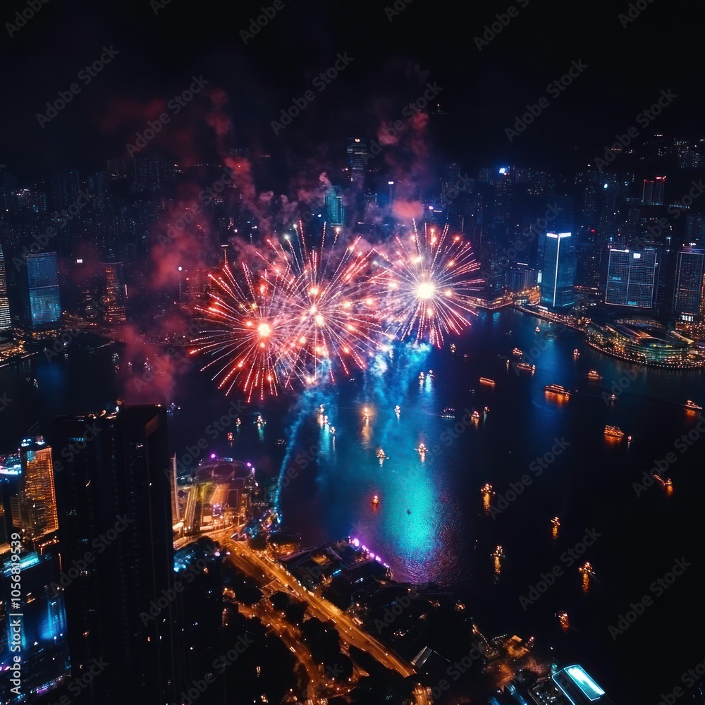 Obraz premium New Year Eve countdown and light show