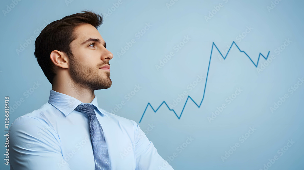 Businessman analyzing fluctuating value chart, reflective investment perception. Strategic investment planning. Financial data. Businessman analyzing fluctuating value chart, reflective investment perception. Strategic investment planning. Financial data.