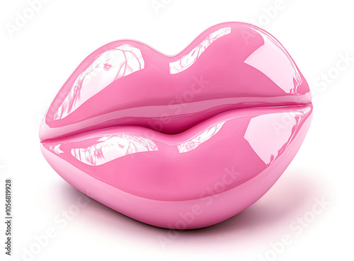A glossy, sculpted pink lips shape displayed on a plain white background. The high-gloss finish and bright pink color. Striking, bold aesthetic, ideal for beauty, fashion, or pop art-related themes