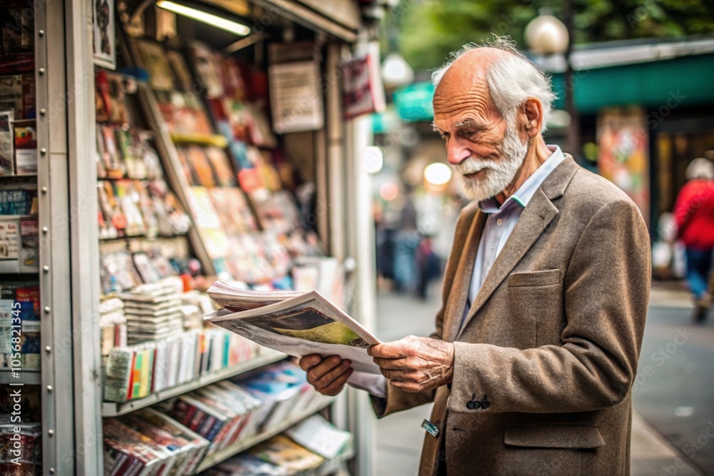 A man in a gray jacket and hat is reading a newspaper A man in a gray jacket and hat is reading a newspaper