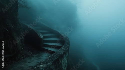 Mysterious Underwater Staircase in Turquoise Abyss photo