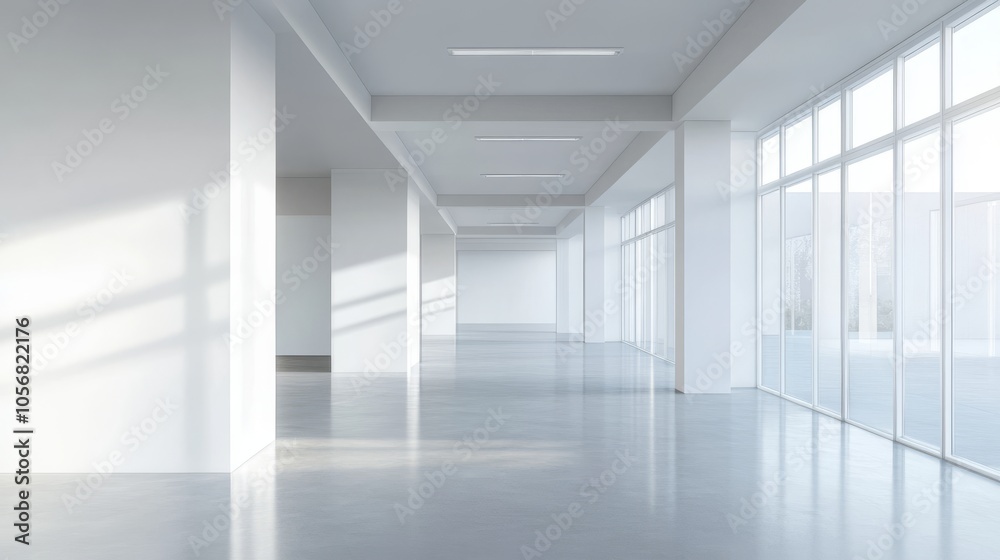 custom made wallpaper toronto digitalSpacious, modern office interior with large windows, white walls, and abundant natural light, ideal for business and commercial use.