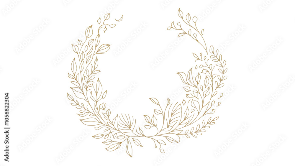 Elegant gold and grey floral wreath on transparent background, for wedding invitations and branding designs. Feminine decoration concept Elegant gold and grey floral wreath on transparent background, for wedding invitations and branding designs. Feminine decoration concept