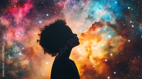 A Silhouette of a Person Gazing at a Starry Nebula