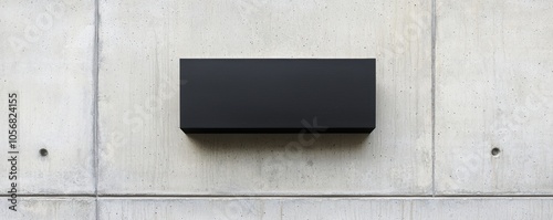 Simple black signboard on exterior wall, ready for custom logo, minimalist storefront branding concept