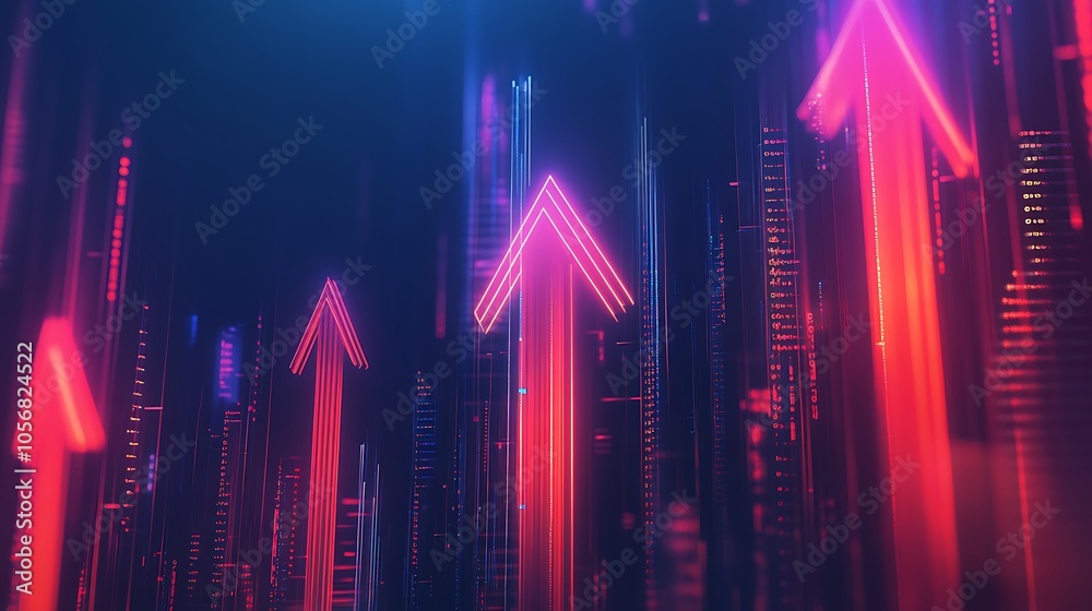 Digital background with glowing arrows pointing, Glowing arrows growing background Digital background with glowing arrows pointing, Glowing arrows growing background