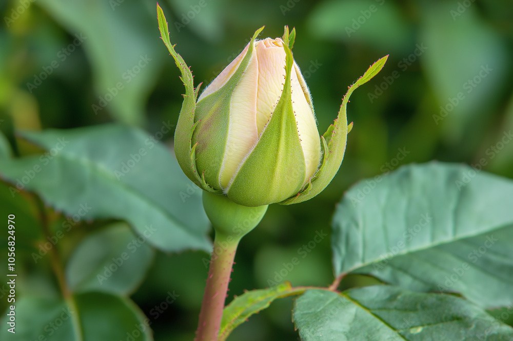 A budding white rose surrounded by green foliage, captured in soft lighting. Symbolizing purity, growth, and new beginnings with a delicate and calming effect. A budding white rose surrounded by green foliage, captured in soft lighting. Symbolizing purity, growth, and new beginnings with a delicate and calming effect.