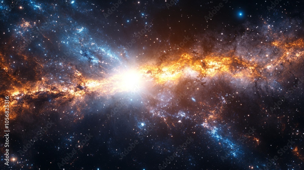 Naklejka premium Panoramic View of Distant Galaxy's Bright Core