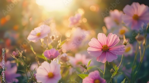 Cosmos Flowers in Soft Golden Light