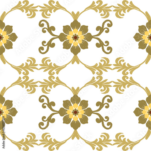 Brown flower design embroidery, motif ethnic ikat seamless textile illustration, print striped ornament, pattern, design for wrapping, silk, scarf, clothing, background, textile, carpets, curtains.