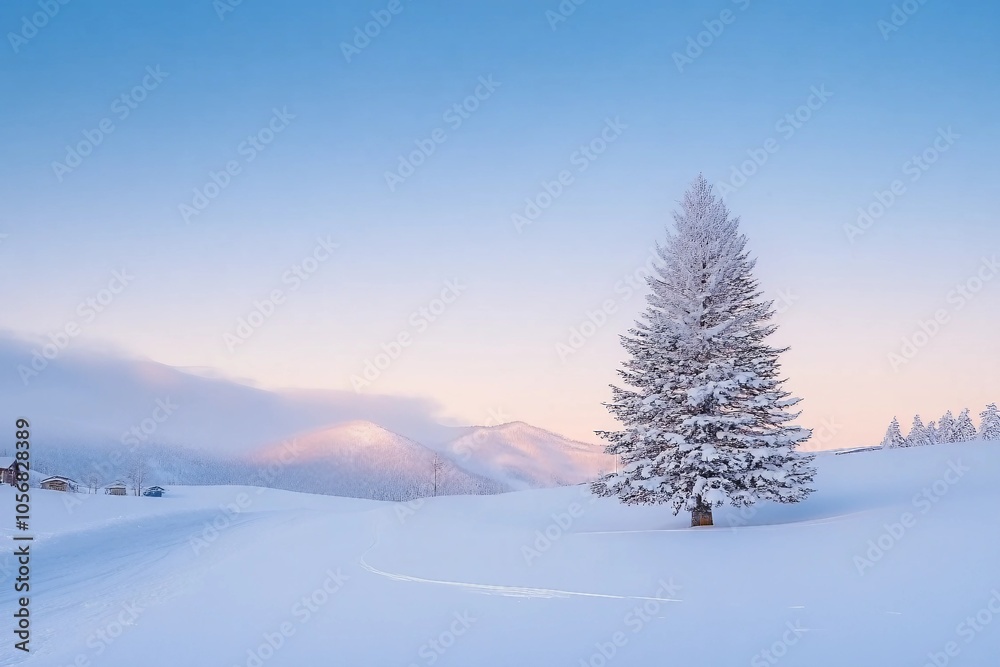 Snow covered Christmas tree in Biei, Hokkaido, Japan Snow covered Christmas tree in Biei, Hokkaido, Japan
