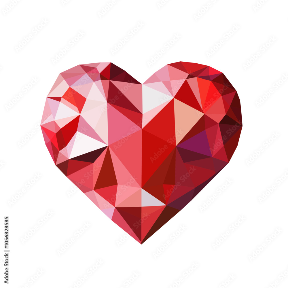 Geometric Heart Shape in Red Tones. Low Poly Red Heart Illustration.Faceted Heart Design in Abstract Geometric Heart Shape in Red Tones. Low Poly Red Heart Illustration.Faceted Heart Design in Abstract