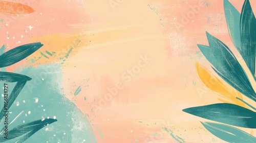 Vibrant Tropical Foliage on Pastel Background