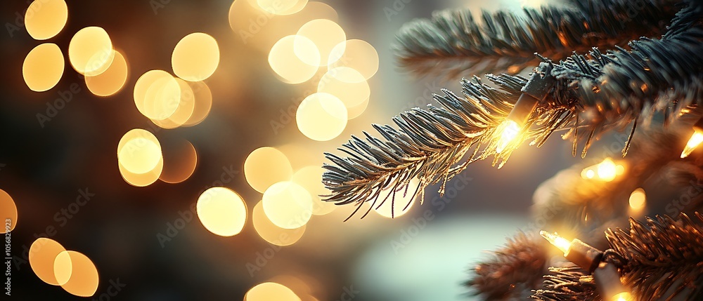 Christmas Tree Close Up with Glowing Lights and Golden Bokeh Background : Generative AI Christmas Tree Close Up with Glowing Lights and Golden Bokeh Background : Generative AI