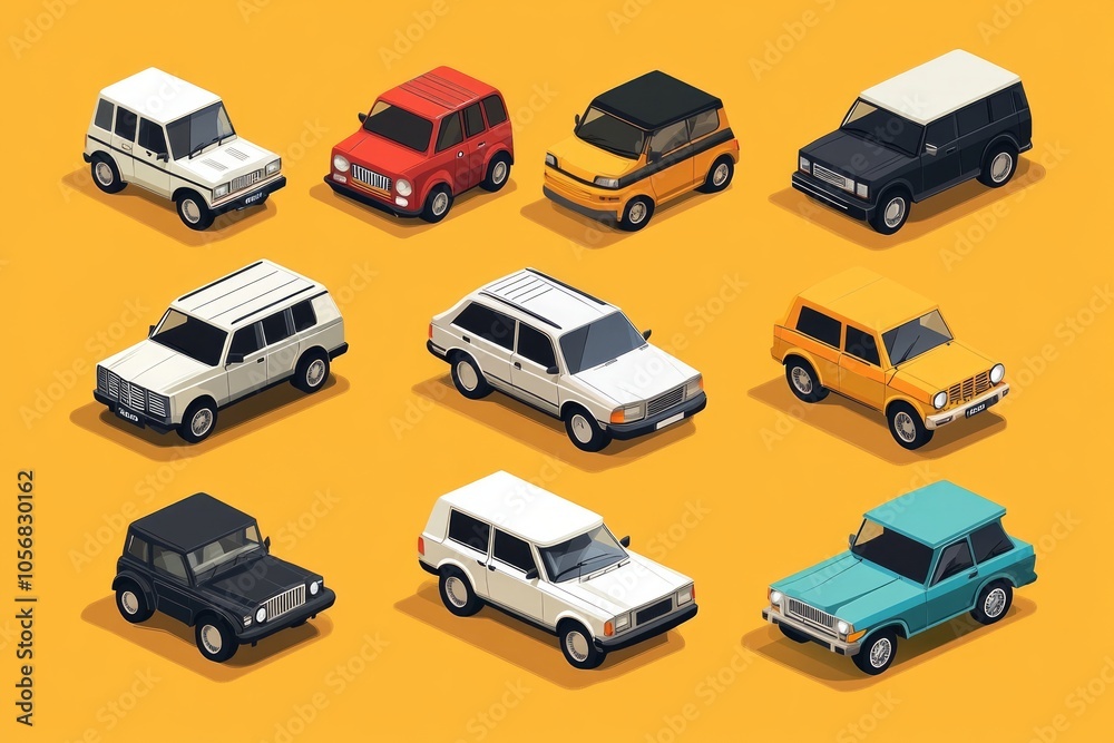Colorful Isometric Cars Collection Colorful Isometric Cars Collection