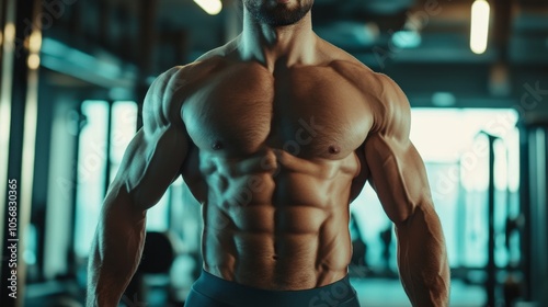 Muscular Man Smiling in Modern Gym Setting