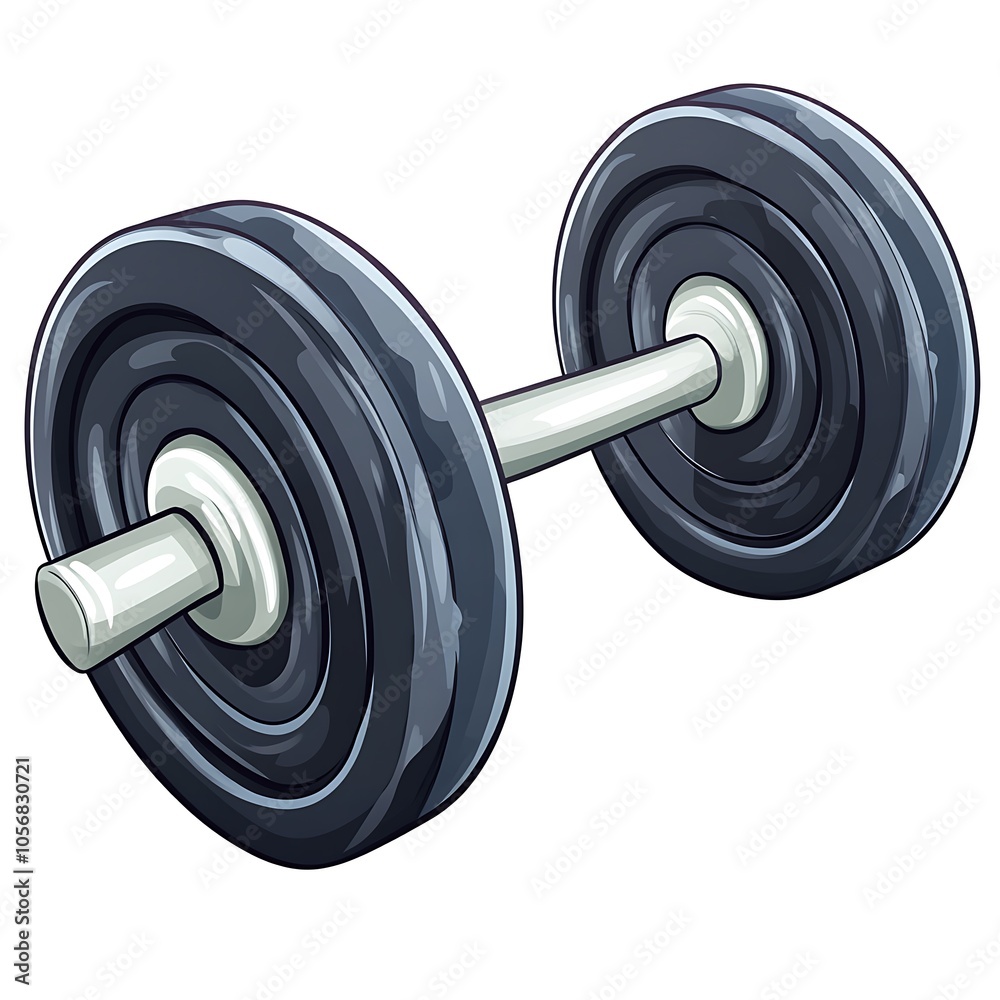 A cartoon barbell representing fitness or strength on a white background. A cartoon barbell representing fitness or strength on a white background.