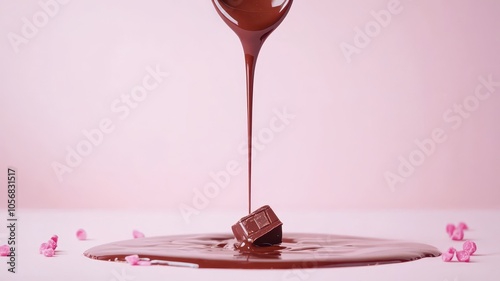 Slow Motion Pour of Melted Chocolate with Ample Space for Text Above - Perfect for Culinary Creations