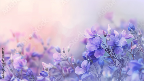 Violet blue beautiful spring flower bloom branch vintage background with free copy space for greeting card or environment cover page, template, web banner and header.
