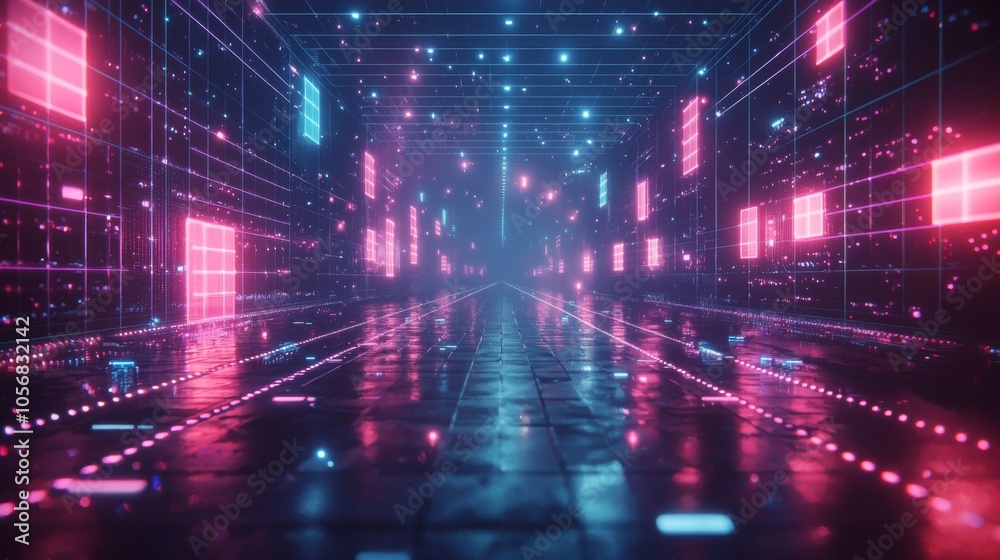Obraz premium Retro Synthwave Grid Background in 80s Style