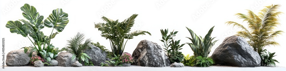 Tropical Plants and Rocks Arrangement