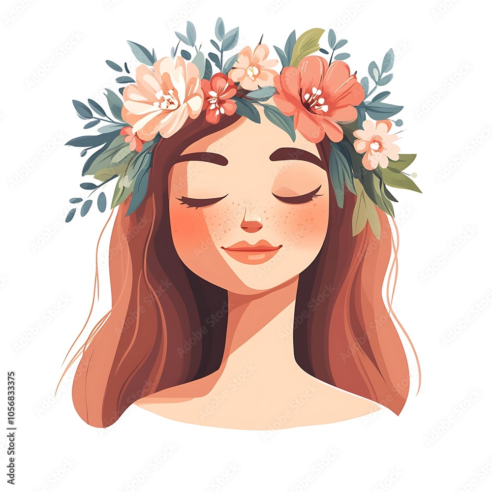 Cartoon face of a woman with a crescent moon tattoo and deep, soulful eyes on a white background. Cartoon face of a woman with a crescent moon tattoo and deep, soulful eyes on a white background.