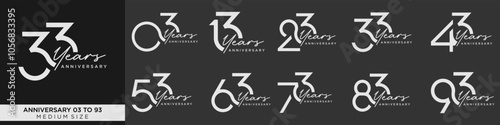 collection anniversary 13 to 93 year, creative number design vector illustration.