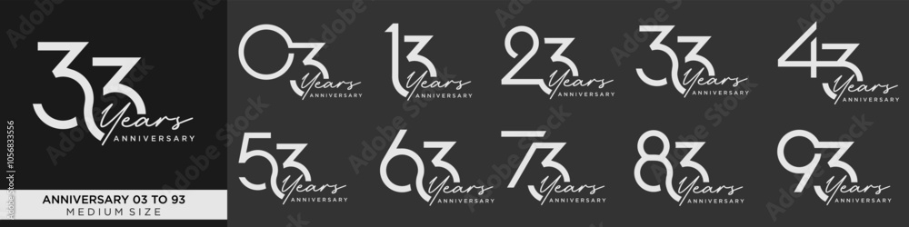 collection anniversary 13 to 93 year, creative number design vector illustration. collection anniversary 13 to 93 year, creative number design vector illustration.
