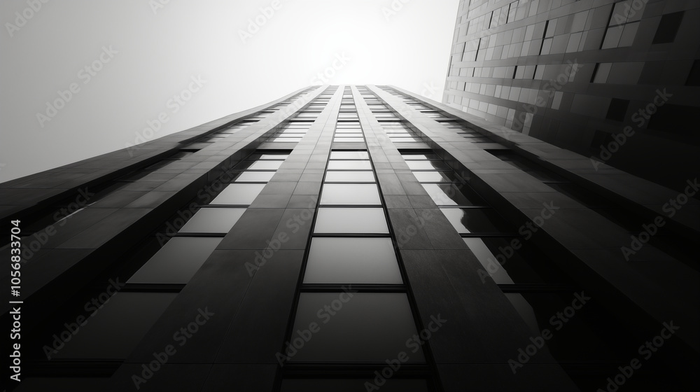 Obraz premium Modern skyscraper facade photographed from below in black and white