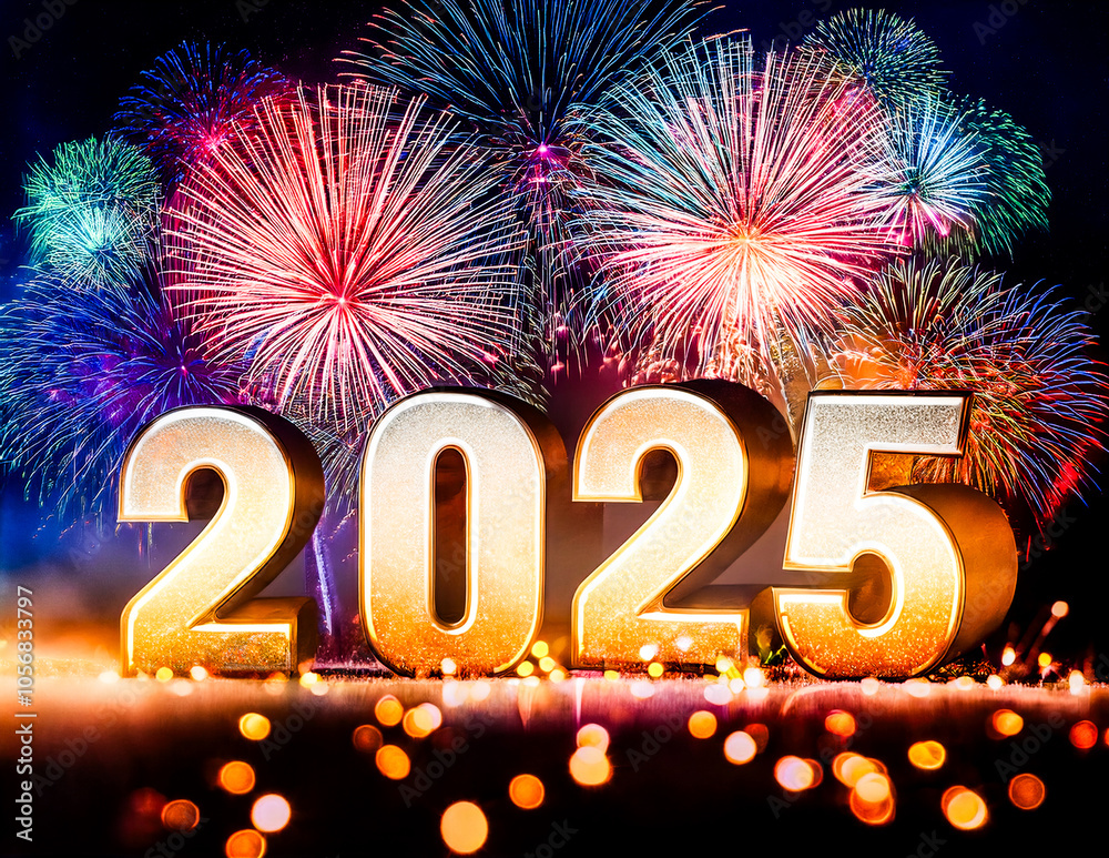 Feuerwerk und Jahreszahl 2025