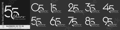 collection anniversary 15 to 95 year, creative number design vector illustration.