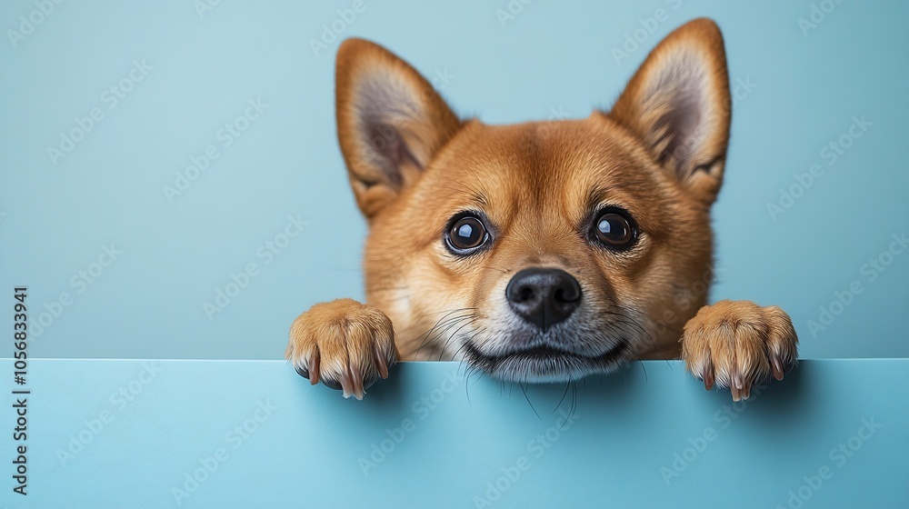 Playful Corgi Puppy Adorably Peeking Over a Turquoise Cardboard Border : Generative AI Playful Corgi Puppy Adorably Peeking Over a Turquoise Cardboard Border : Generative AI