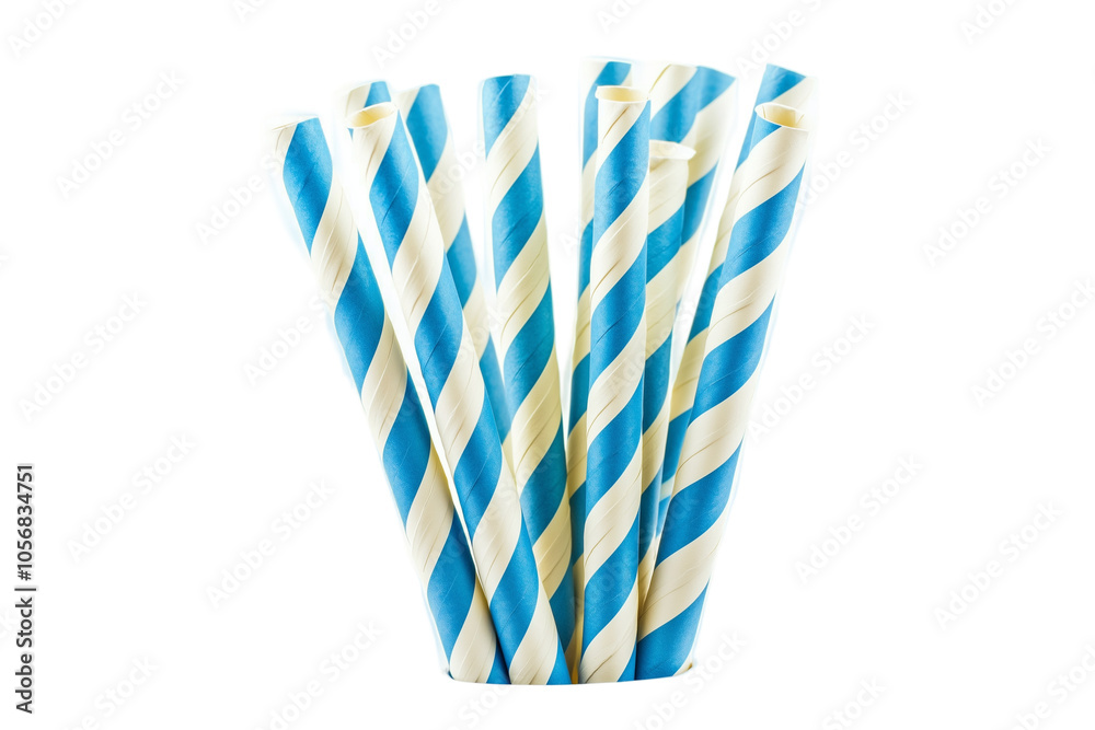 Fototapeta premium Blue and White Striped Paper Straws for Drinks