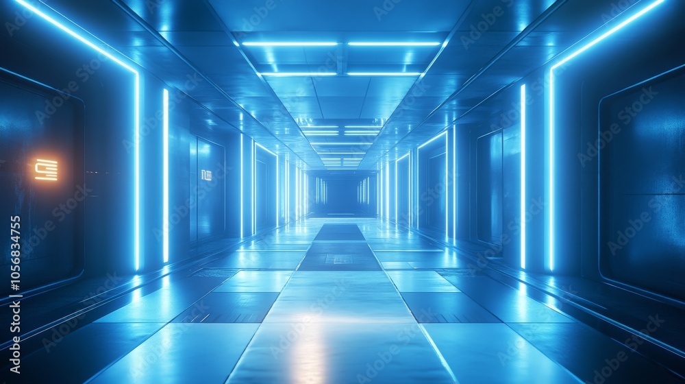 Futuristic Corridor Illuminated by Neon Lights Futuristic Corridor Illuminated by Neon Lights